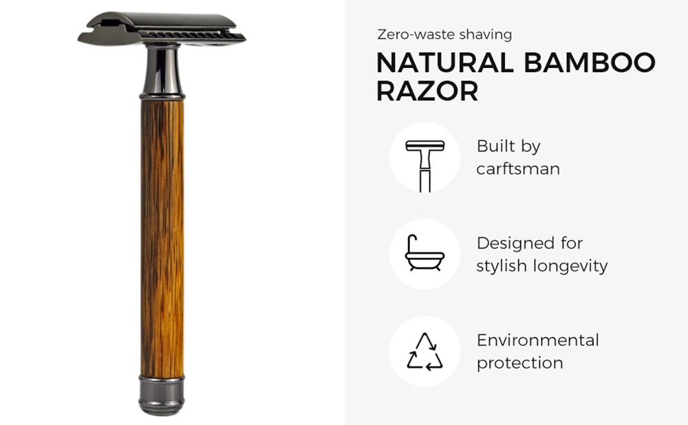 Eco Razor, Natural Bamboo Handle, Double Edge Safety Razor, Fits All Standard Razor Blade