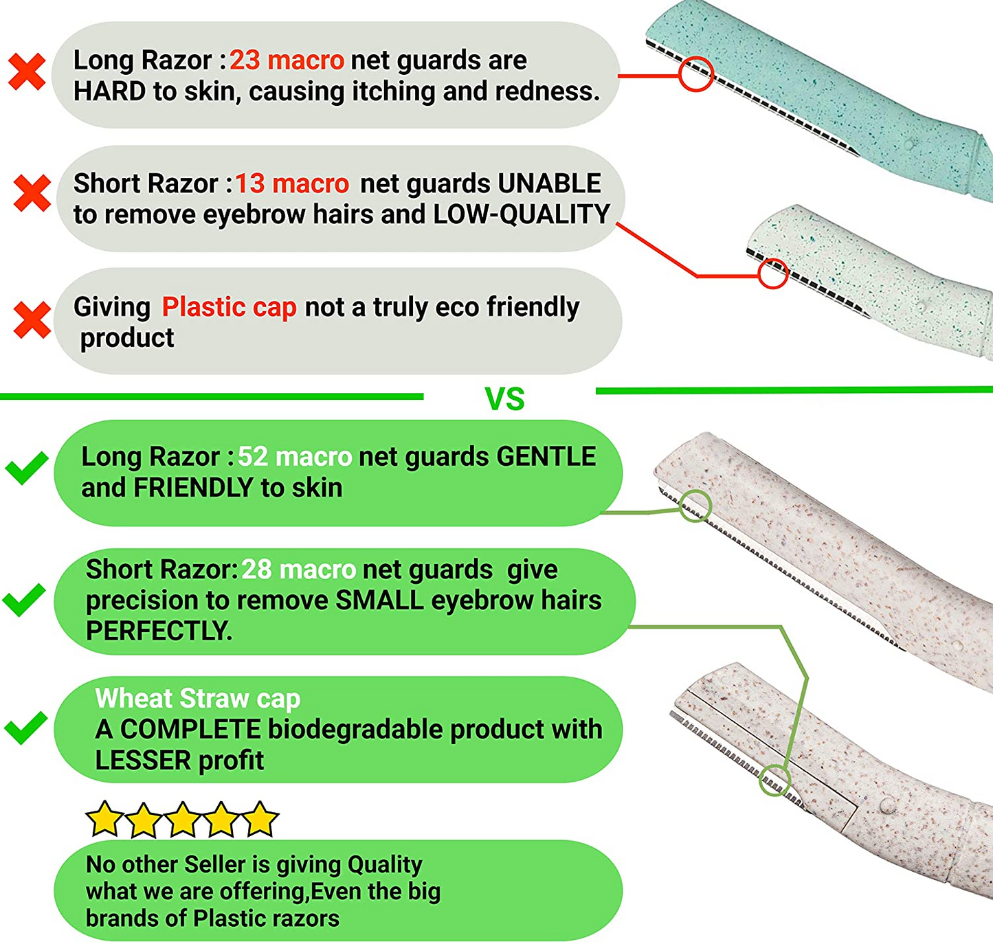 Pack of 12 Biodegradable Eyebrow Razors / Eco Friendly Eyebrow Hair Trimmer