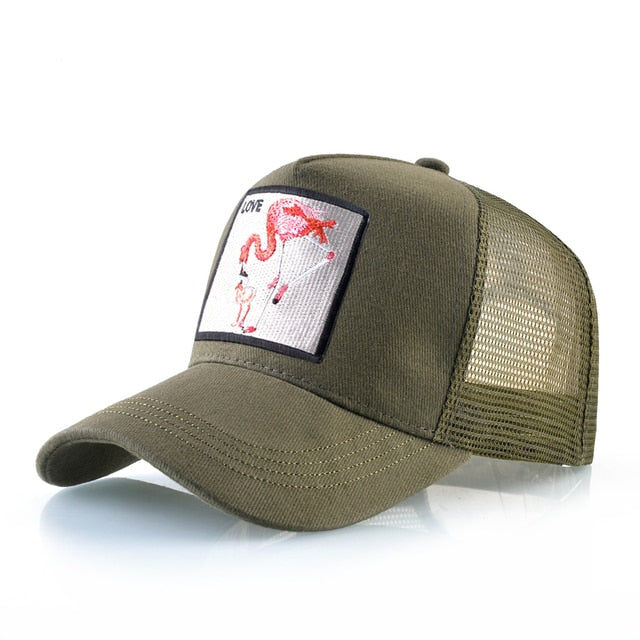 Baseball Cap With Flamingo Embroidery Patch Breathable Mesh & Adjustable size strap