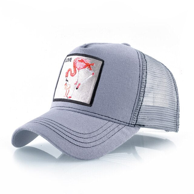 Baseball Cap With Flamingo Embroidery Patch Breathable Mesh & Adjustable size strap