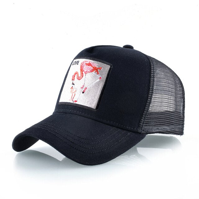 Baseball Cap With Flamingo Embroidery Patch Breathable Mesh & Adjustable size strap