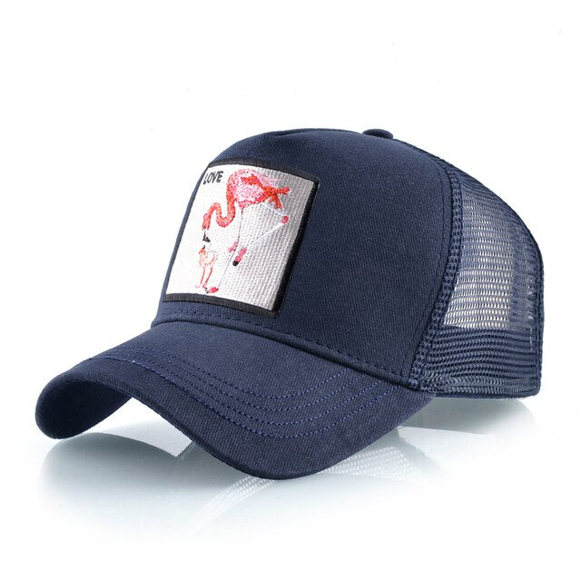 Baseball Cap With Flamingo Embroidery Patch Breathable Mesh & Adjustable size strap