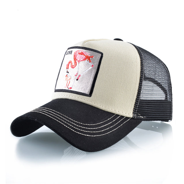 Baseball Cap With Flamingo Embroidery Patch Breathable Mesh & Adjustable size strap