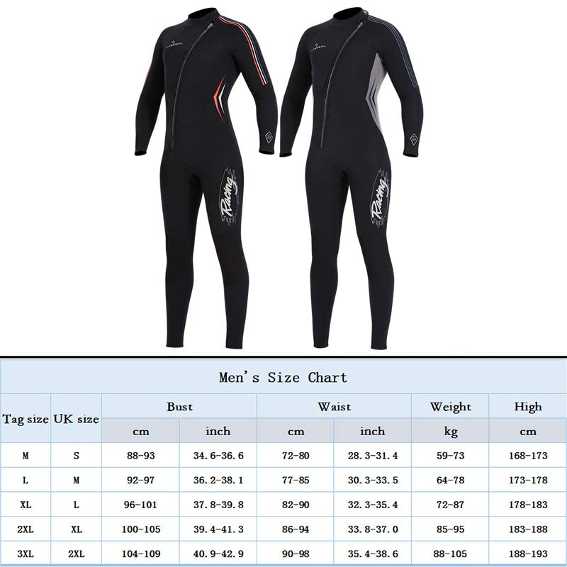 3MM Neoprene Front Zipper Men's Wetsuit, Ideal for Surfing, Scuba Diving,Underwater Fishing Snorkeling