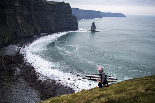 Surfing the slab wave of the Cliffs of Moher Ireland