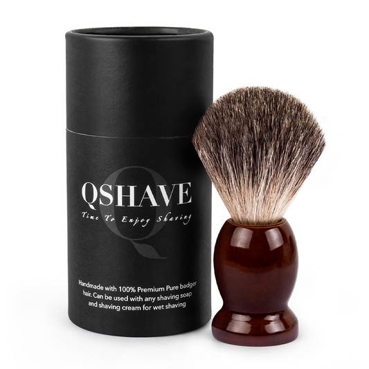 Q shave Classic Shaving Brush with Authentic Wooden Handle & Pure Badger Hair