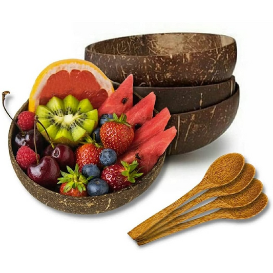 Natural Wooden Coconut Bowl & Spoons Set