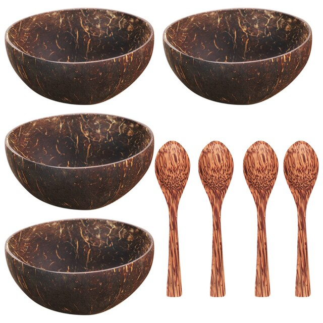 Natural Wooden Coconut Bowl & Spoons Set