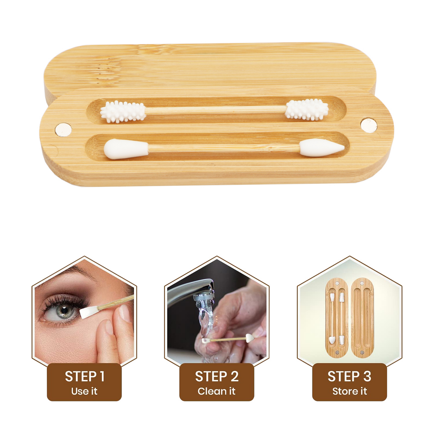 Reusable Cotton Buds Ears Set with Travel Magnetic Bamboo Case Eco Friendly Silicone Swabs Washable Swabs