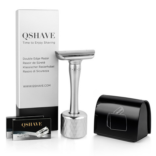 Q Shave Adjustable Safety Razor Including Stand &  Blade Disposal Case