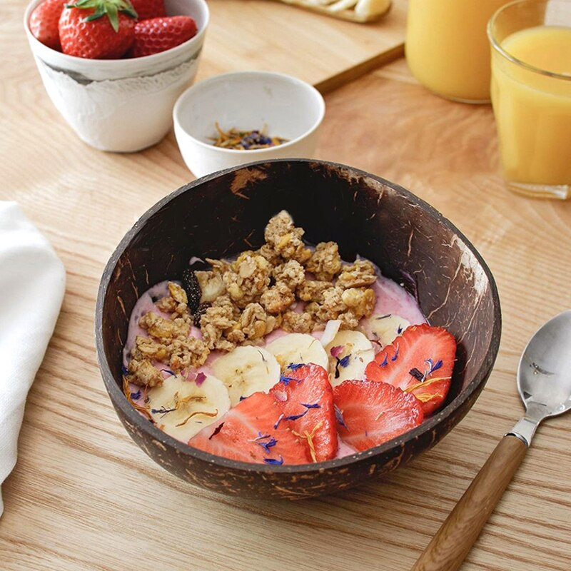 Natural Wooden Coconut Bowl & Spoons Set