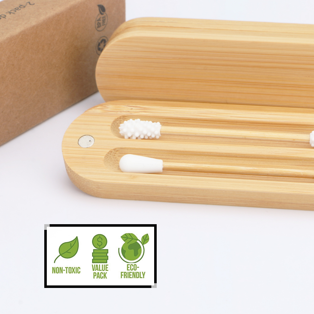 Reusable Cotton Buds Ears Set with Travel Magnetic Bamboo Case Eco Friendly Silicone Swabs Washable Swabs