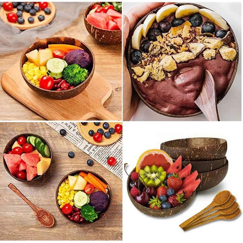 Natural Wooden Coconut Bowl & Spoons Set