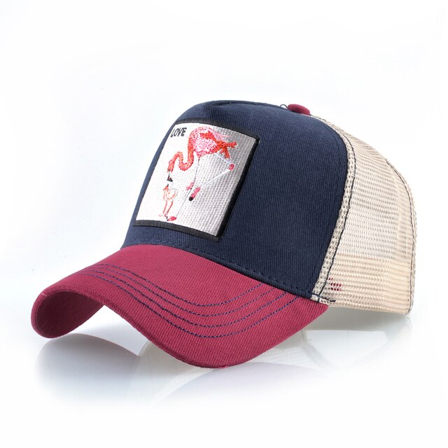 Baseball Cap With Flamingo Embroidery Patch Breathable Mesh & Adjustable size strap
